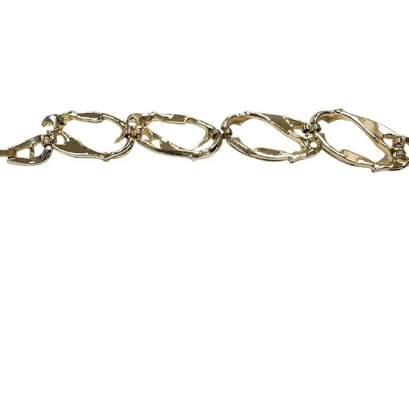 Vintage White Milk Glass Links Bangle Bracelet Gold Tone Fold Over Clasp - Picture 3 of 6